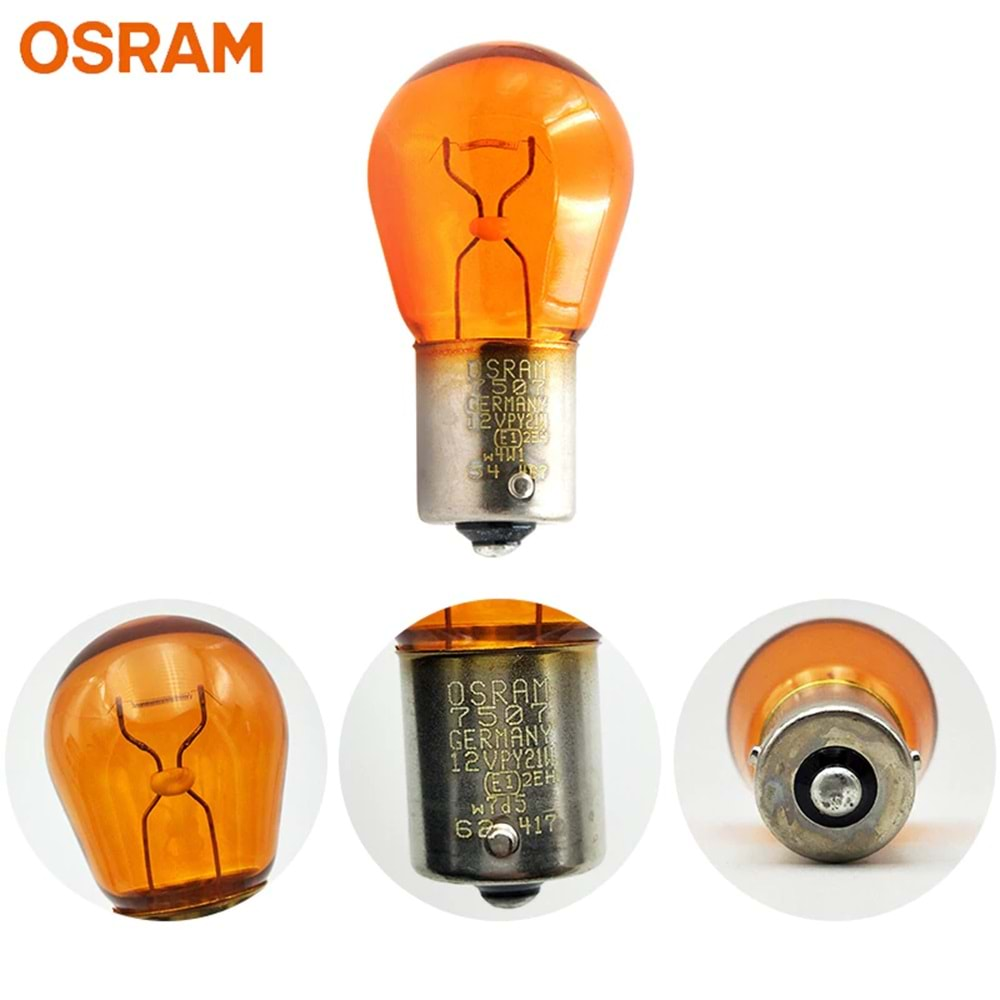 12V AMPUL SİN.FREN ÇAPR.TIRN. SARI 21W.BAU15s 7507 OSRAM