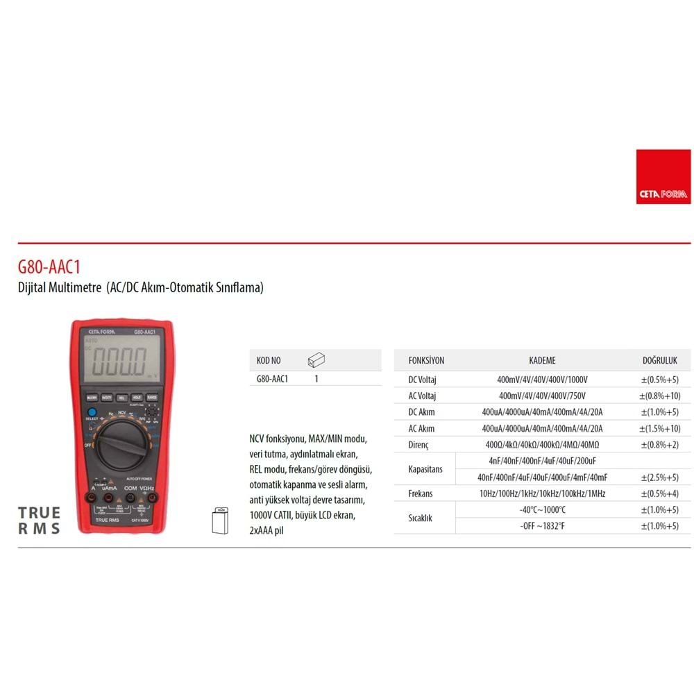 DİGİTAL MUTİMETRE G80-AAC1 CF