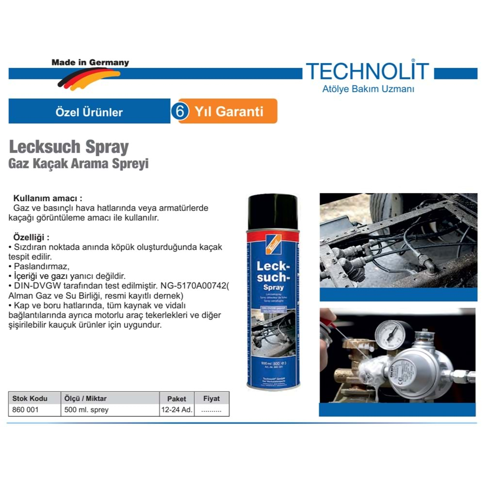 LECK-SUCH GAZ KAÇAK ARAMA SPREYİ 500ML. 860001 TECHNOLİT