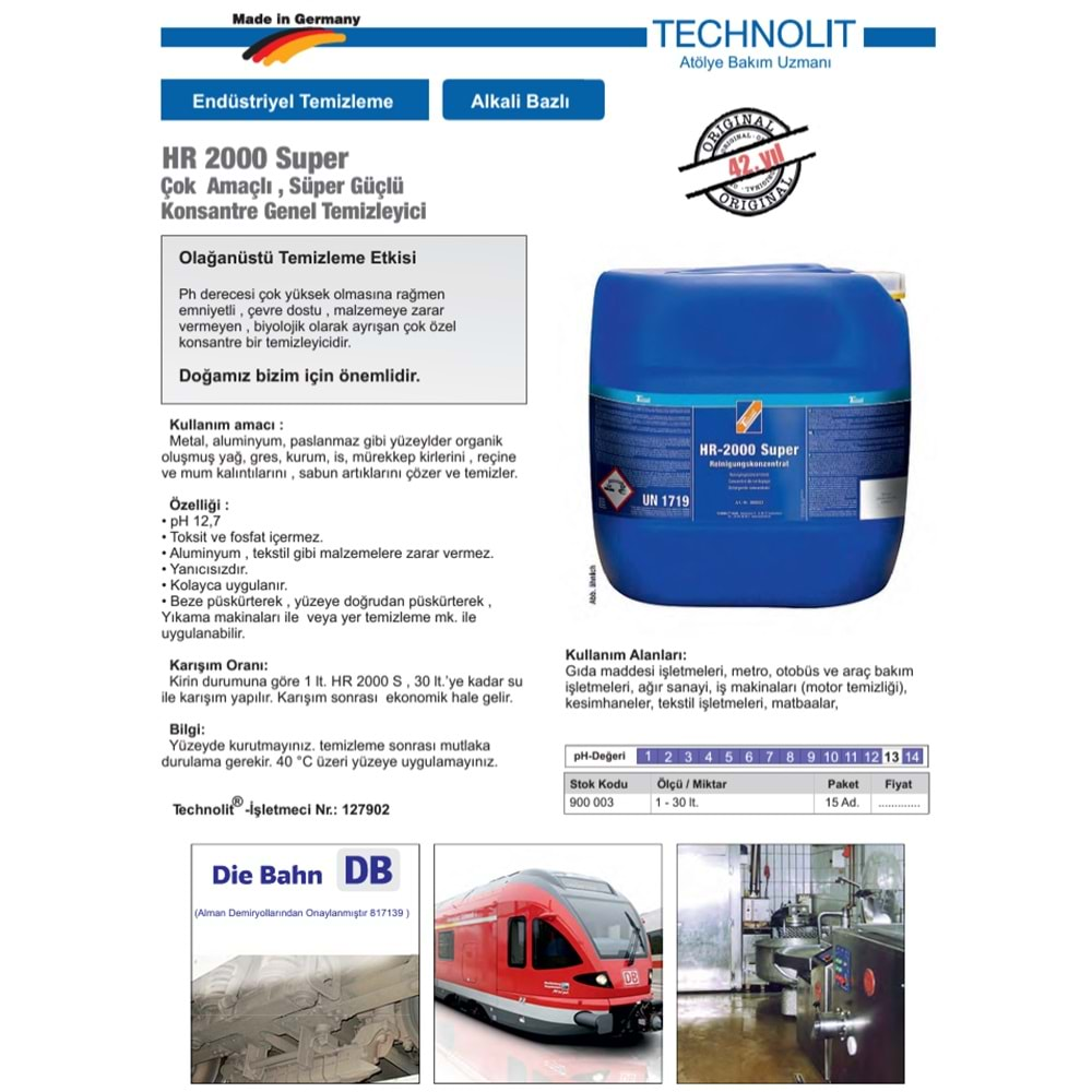 HR 2000 EMN. RADYATÖR TEMİZ. PH12.7 250ML. S900 003250 TECHNOLİT