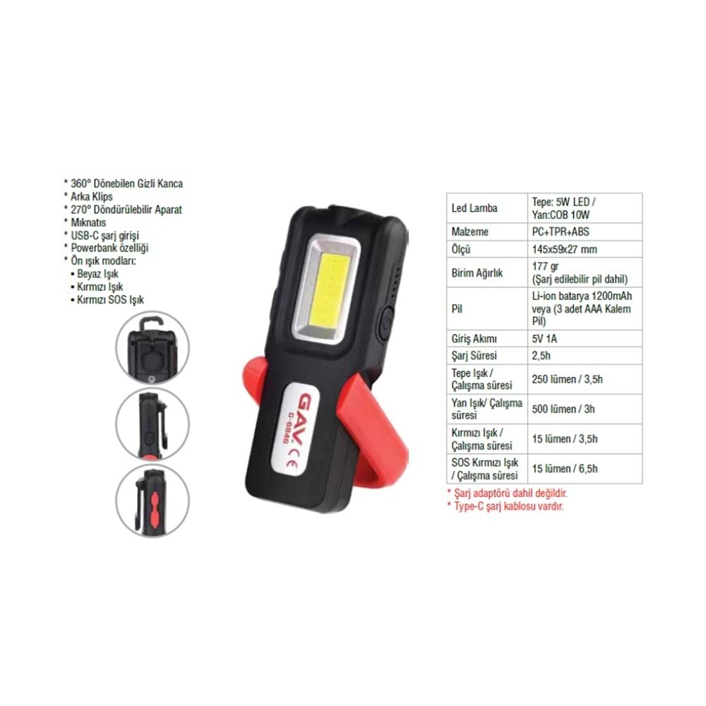 ŞARJLI MIKNATISLI LED LAMBA G6846 GAV