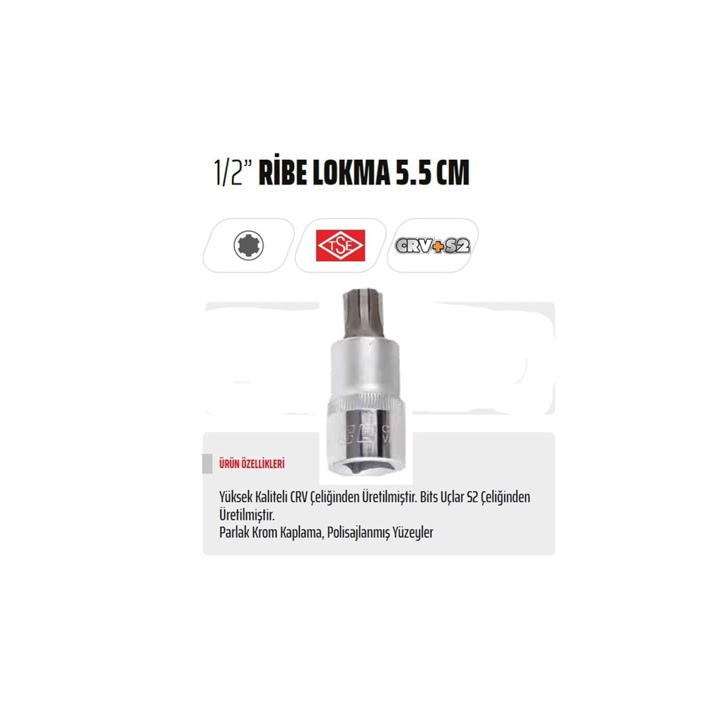 1/2'' RİBE LOKMA ANAHTAR 12MM 6 KÖŞE 007-RC8800