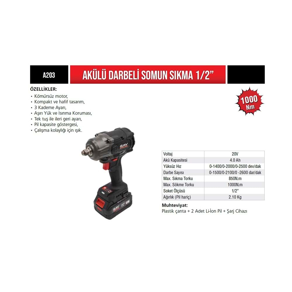 GAV ŞARJLI SOMUN SIKMA 4.0aH 1000NM A203