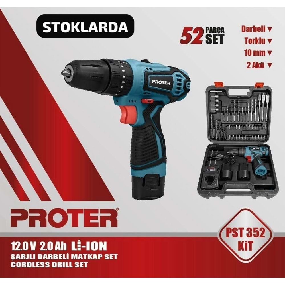 ŞARJLI MATKAP PST 352 52 PRÇ. SET 12V-2.AH/LİON