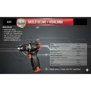 AKÜLÜ DARBELİ DELME-VİDALAMA 60NM 16V-2.AH/LİON A131 GAV
