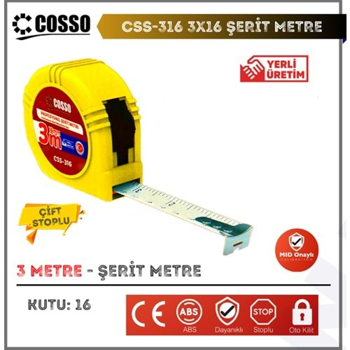 ŞERİT METRE 3MT.X16MM. COSSO