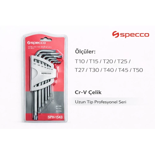 SPECCO L- TORX ANAHTAR SETİ 9 PARÇA UZUN 1543