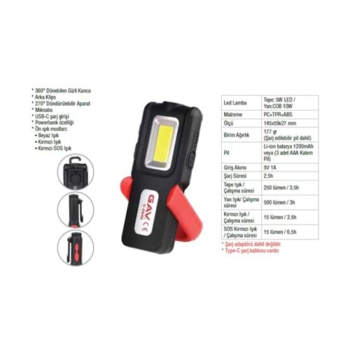 ŞARJLI MIKNATISLI LED LAMBA G6846 GAV