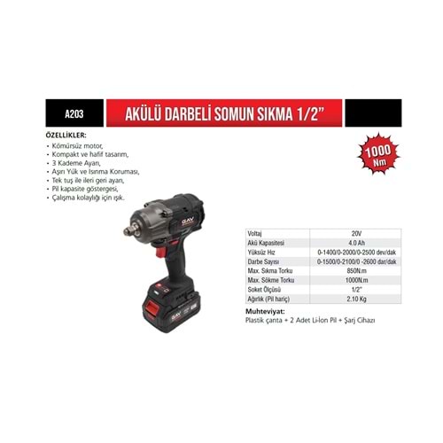 GAV ŞARJLI SOMUN SIKMA 4.0aH 1000NM A203