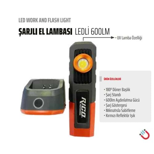 ŞARJLI MIKNATISLI LED LAMBA 600 LÜMEN RC0027