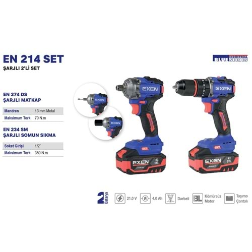 EXEN KÖMÜRSÜZ ŞARJLI MAKİNA SETİ 2 Lİ EN214