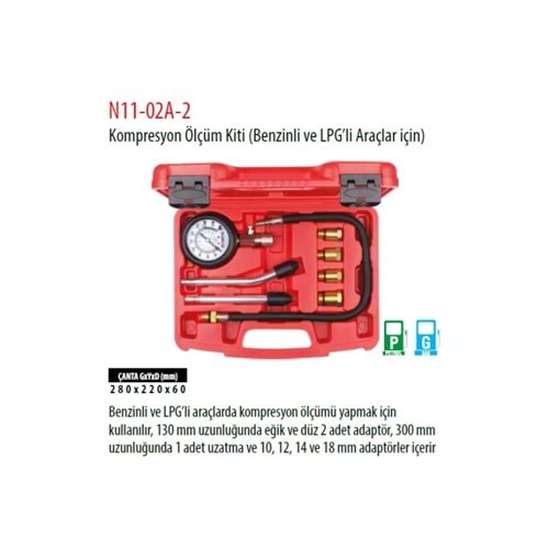 BENZİNLİ+LGP Lİ ARAÇLAR İÇİN KOMPRESYON CİHAZI N11-02A -2 CF