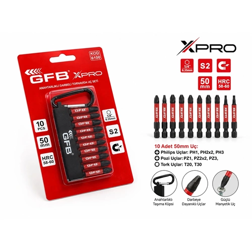 XPRO ANAHTARLIKLI DARBELİ BİTS UÇ SETİ 10 PARÇA 8100