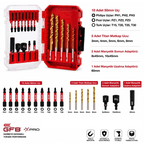 XPRO DARBELİ BİTS UÇ SETİ 18 PARÇA 8120