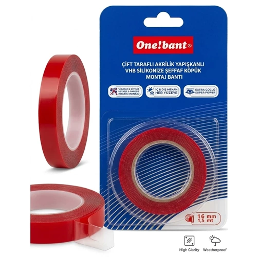 ÇİFT TARAFLI BANT ŞEFFAF SİLİKONLU 16MM 1.5MT