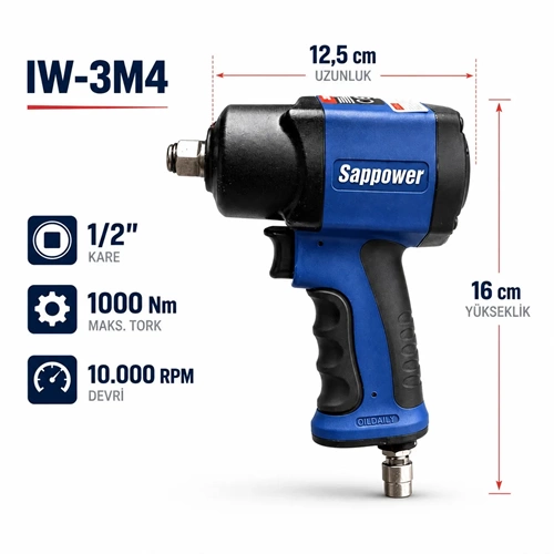 HAVALI DARBELİ SOMUN SÖKME 1/2'' 1000NM 3M4
