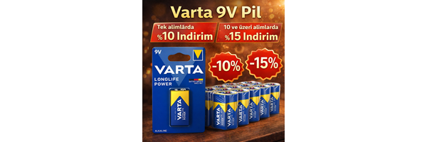 Varta 9V Pil Tek alımlarda %10 , 10 ve üzeri alımlarda %15 İndirimli