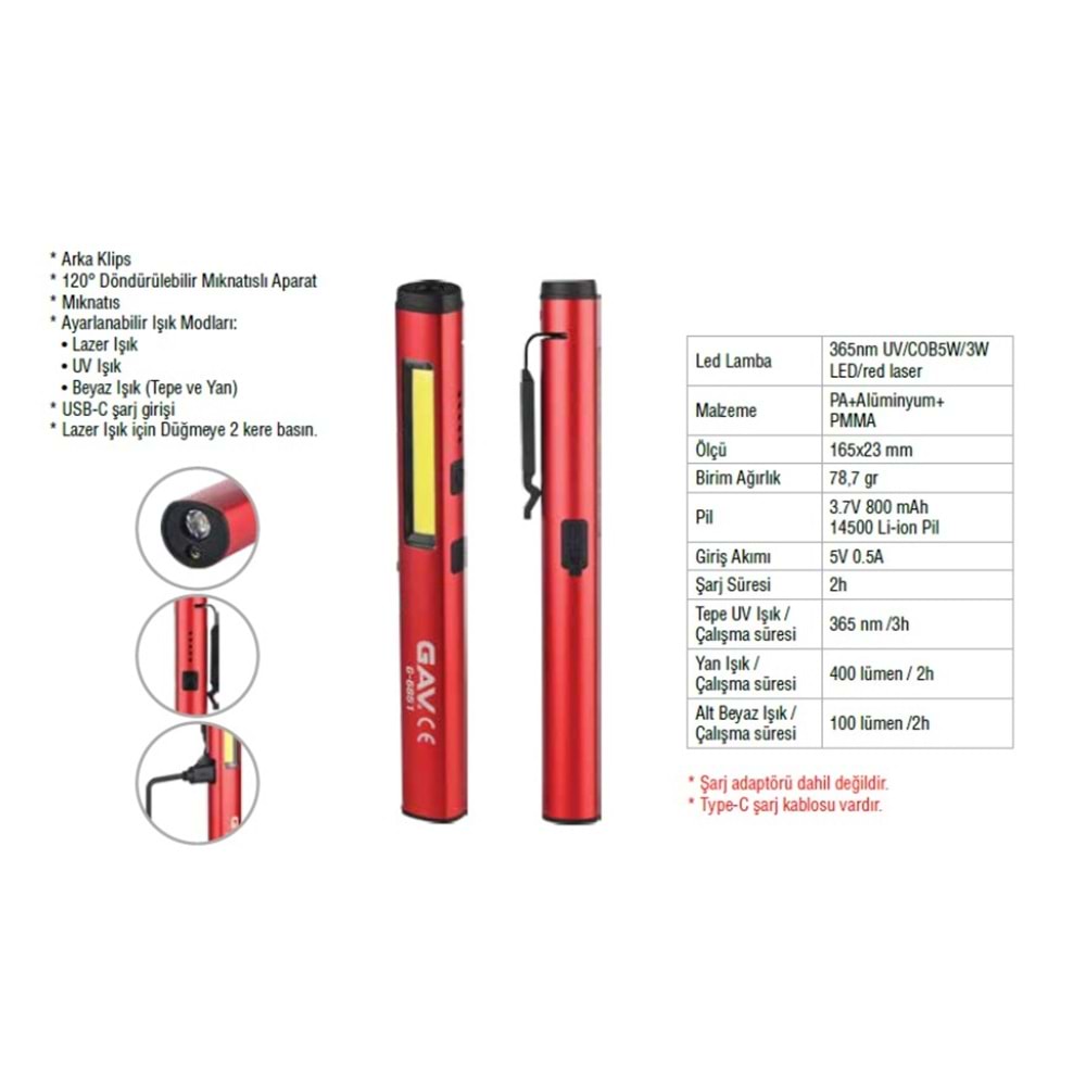 ŞARJLI MIKNATISLI LED LAMBA G6851 GAV