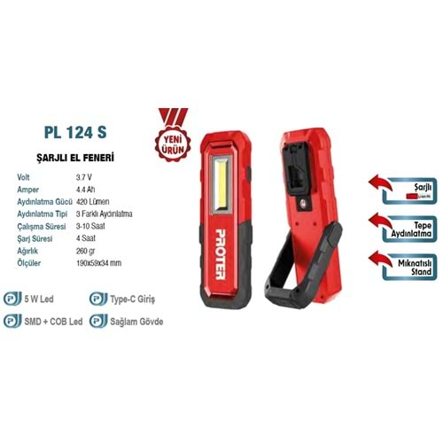 ŞARJLI MINATISLI LAMBA SMD+COB LED 420 LÜMEN PL 124 S